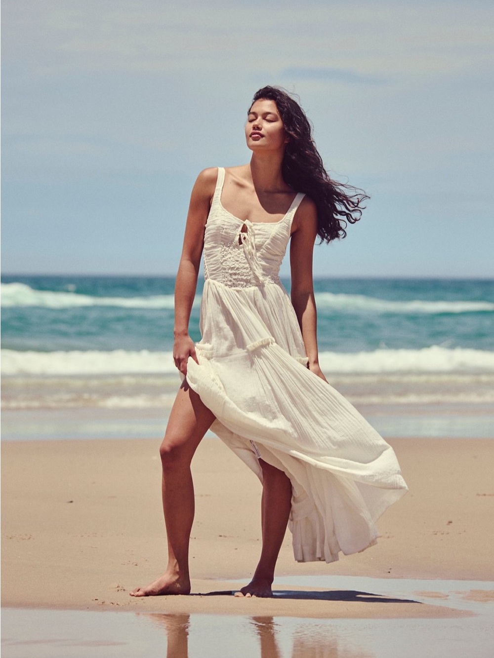 Free People Ivory A Masterpiece Maxi Dress with Smocked Bodice - Picture 3 of 8